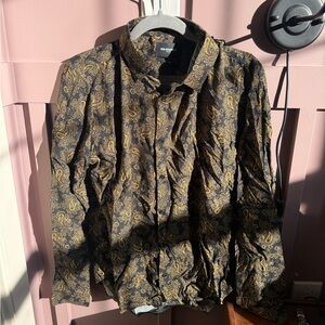 The Kooples - Men’s Button Down Shirt - Black & Gold Paisley - Medium